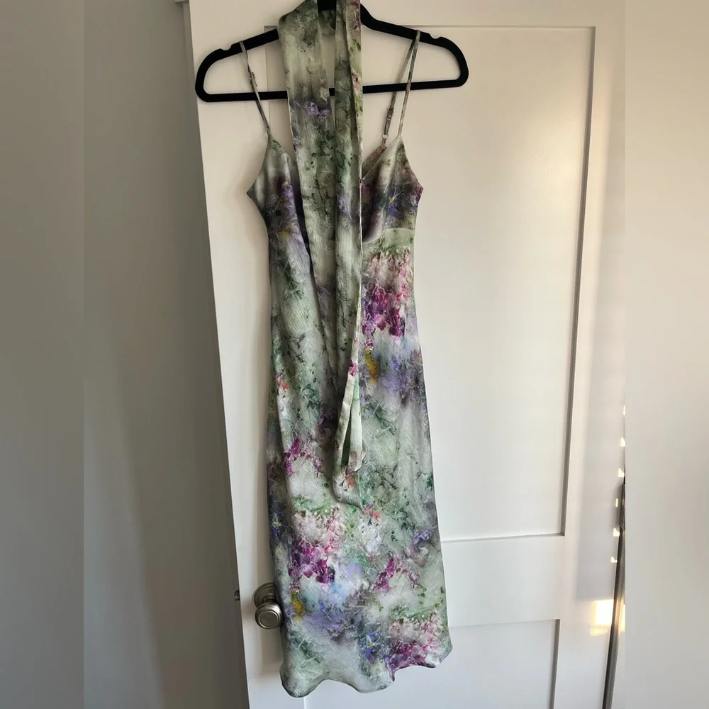 By Anthropologie Sweetheart Neck Scarf Crinkle Midi Dress - Picture 3 of 6